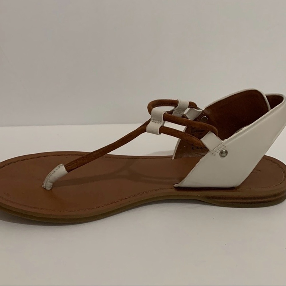 COACH leather Sandals Camel Brown with white leather and silver accents. - Picture 3 of 5
